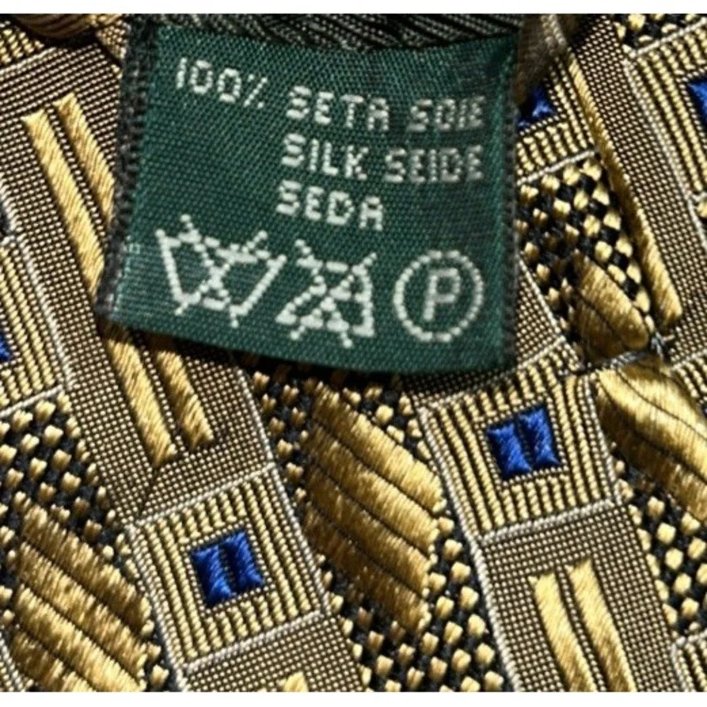 Villa Bolgheri Italia Gold Geometric 100% Seta Silk Men's‎ Neck Tie Italy 58